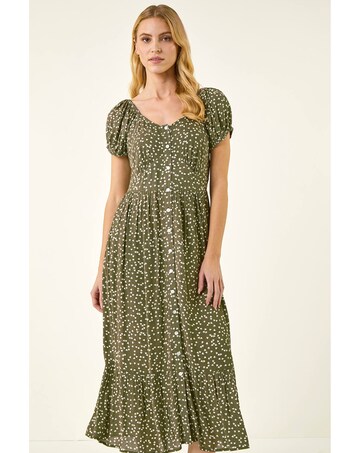 Roman Spotty Heart Button Midi Dress
