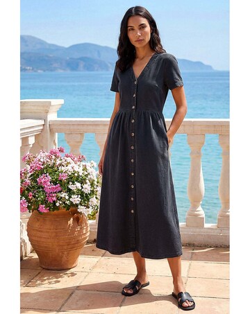 Roman Denim Button Down Midi Dress