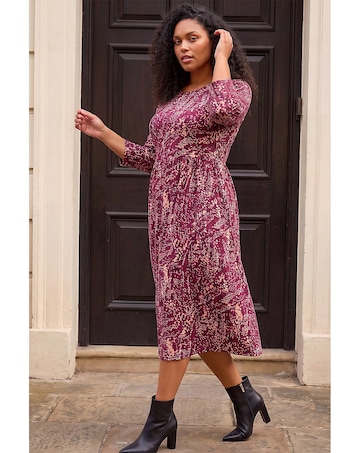 Roman Curve Spot Stretch Midi Dress