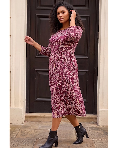 Roman Curve Spot Stretch Midi Dress