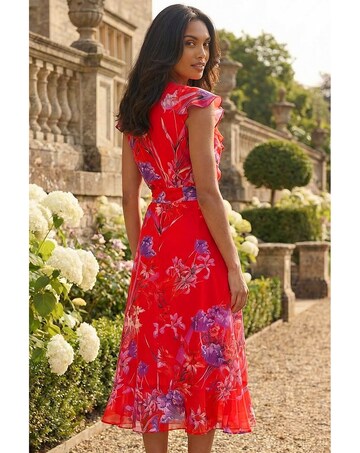 Roman Floral Print Wrap Front Midi Dress
