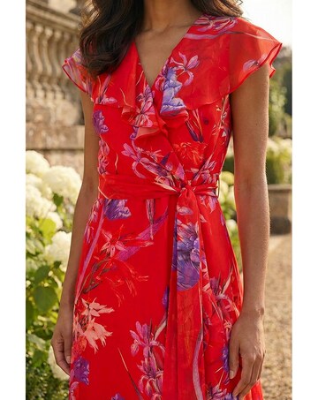 Roman Floral Print Wrap Front Midi Dress