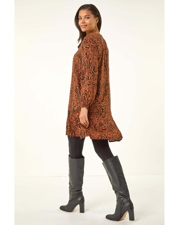Roman Animal Print Pintuck Smock Dress