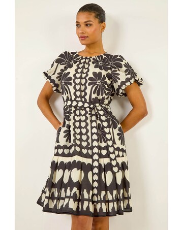 Roman Floral Heart Pleated Dress