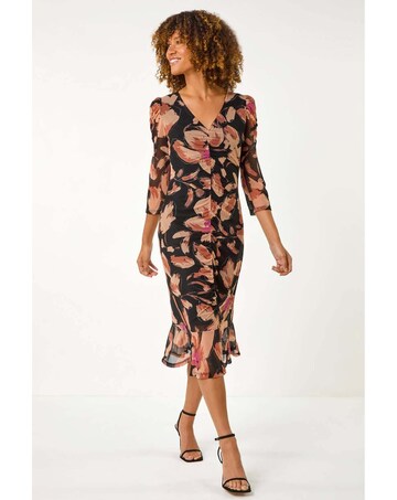 Roman Ruched Floral Frill Dress