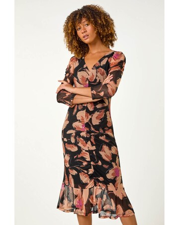 Roman Ruched Floral Frill Dress