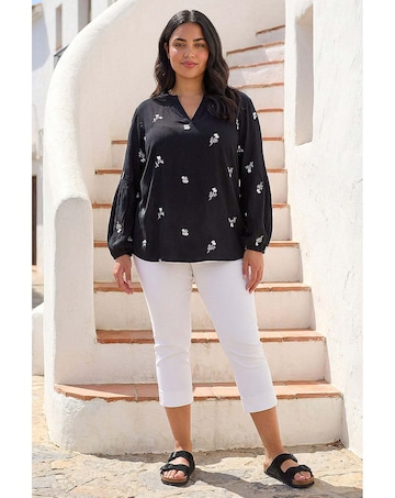 Roman Curve Embroidered Woven Top