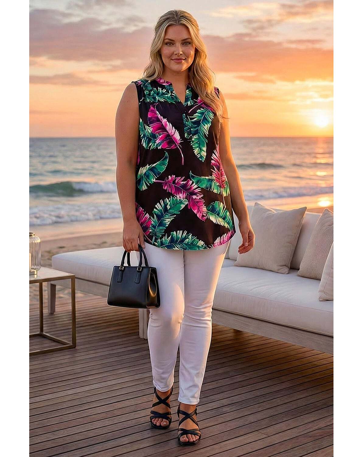 Roman Curve Leaf Puff Stretch Shirt