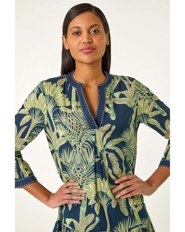 Roman Palm Print V-Neck Tiered Dress