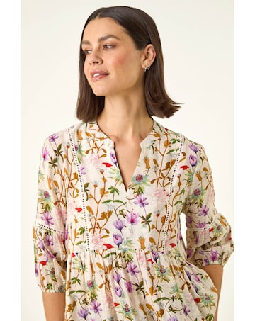 Roman Floral Print Notch Neck Top
