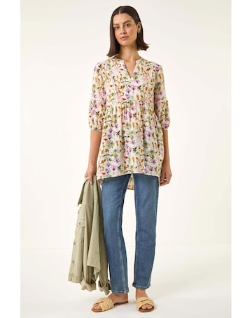 Roman Floral Print Notch Neck Top