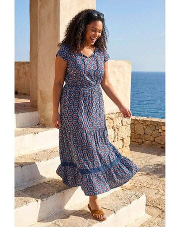 Roman Curve Floral Swing Midi Dress