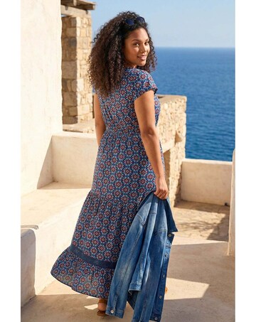 Roman Curve Floral Swing Midi Dress