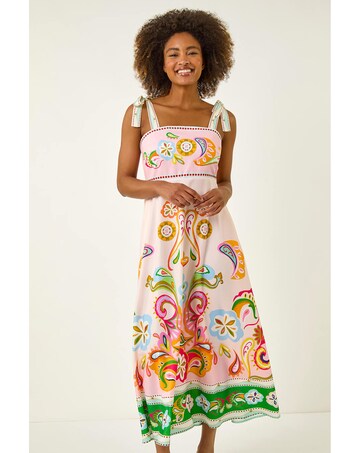 Roman Abstract Print Strappy Midi Dress