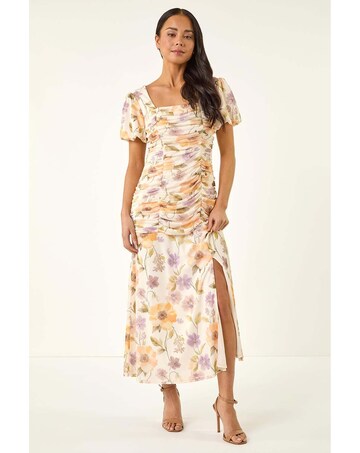 Roman Petite Floral Stretch Midi Dress