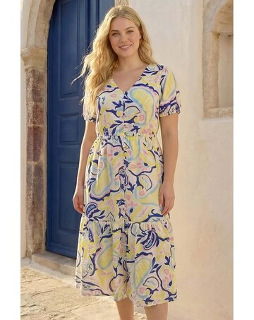 Roman Curve Abstract Print Button Dress
