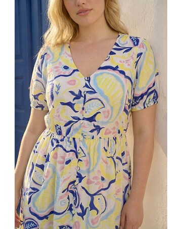 Roman Curve Abstract Print Button Dress