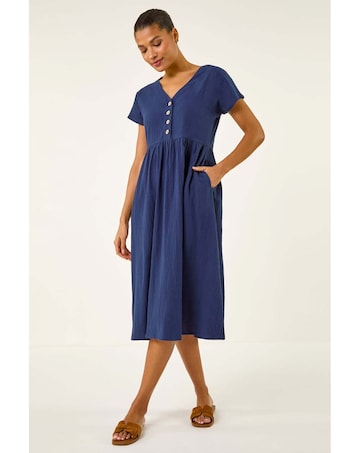 Roman Linen Look Button Midi Dress