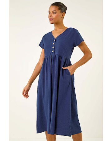 Roman Linen Look Button Midi Dress