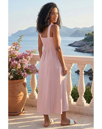 Roman Buttoned Tie Waist Midi Dress