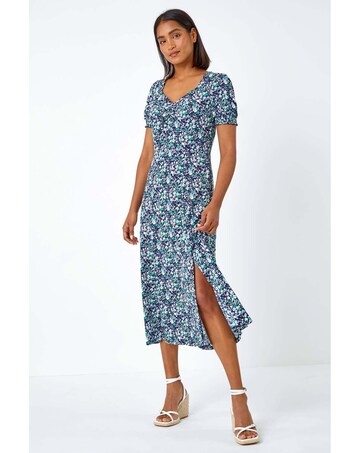 Roman Ditsy Floral Ruched Stretch  Dress