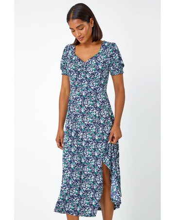 Roman Ditsy Floral Ruched Stretch  Dress