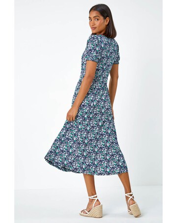 Roman Ditsy Floral Ruched Stretch  Dress