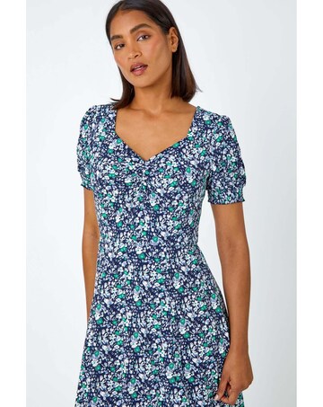 Roman Ditsy Floral Ruched Stretch  Dress