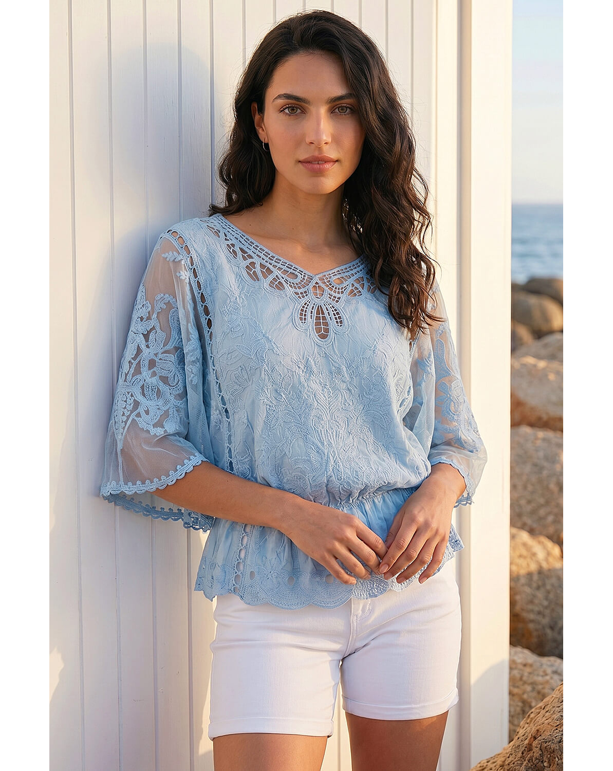 Roman Dusk Butterfly Lace Blouse