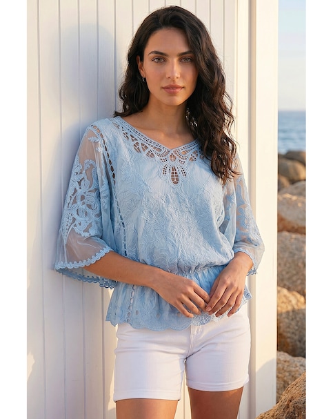Roman Dusk Butterfly Lace Blouse
