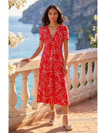 Roman Floral Print Twist Stretch Dress
