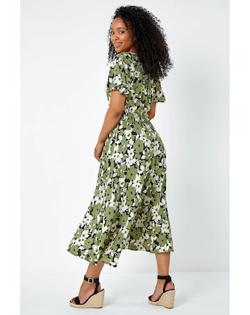 Roman Petite Floral Print Shirred Dress