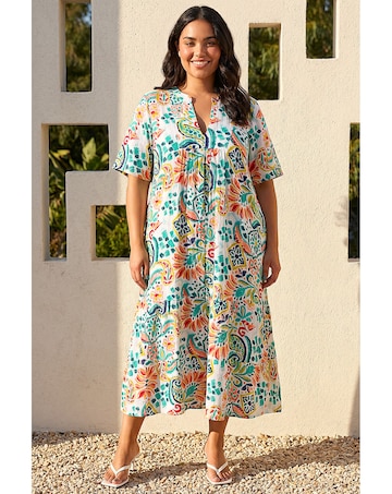 Roman Curve Printed V-Neck Midi Dress