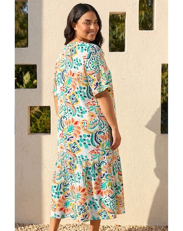 Roman Curve Printed V-Neck Midi Dress