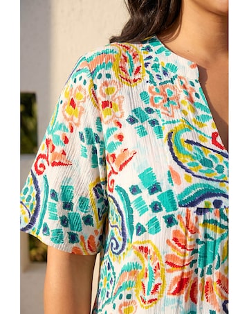 Roman Curve Printed V-Neck Midi Dress