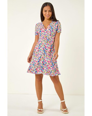 Roman Petite Floral Frill Wrap Dress