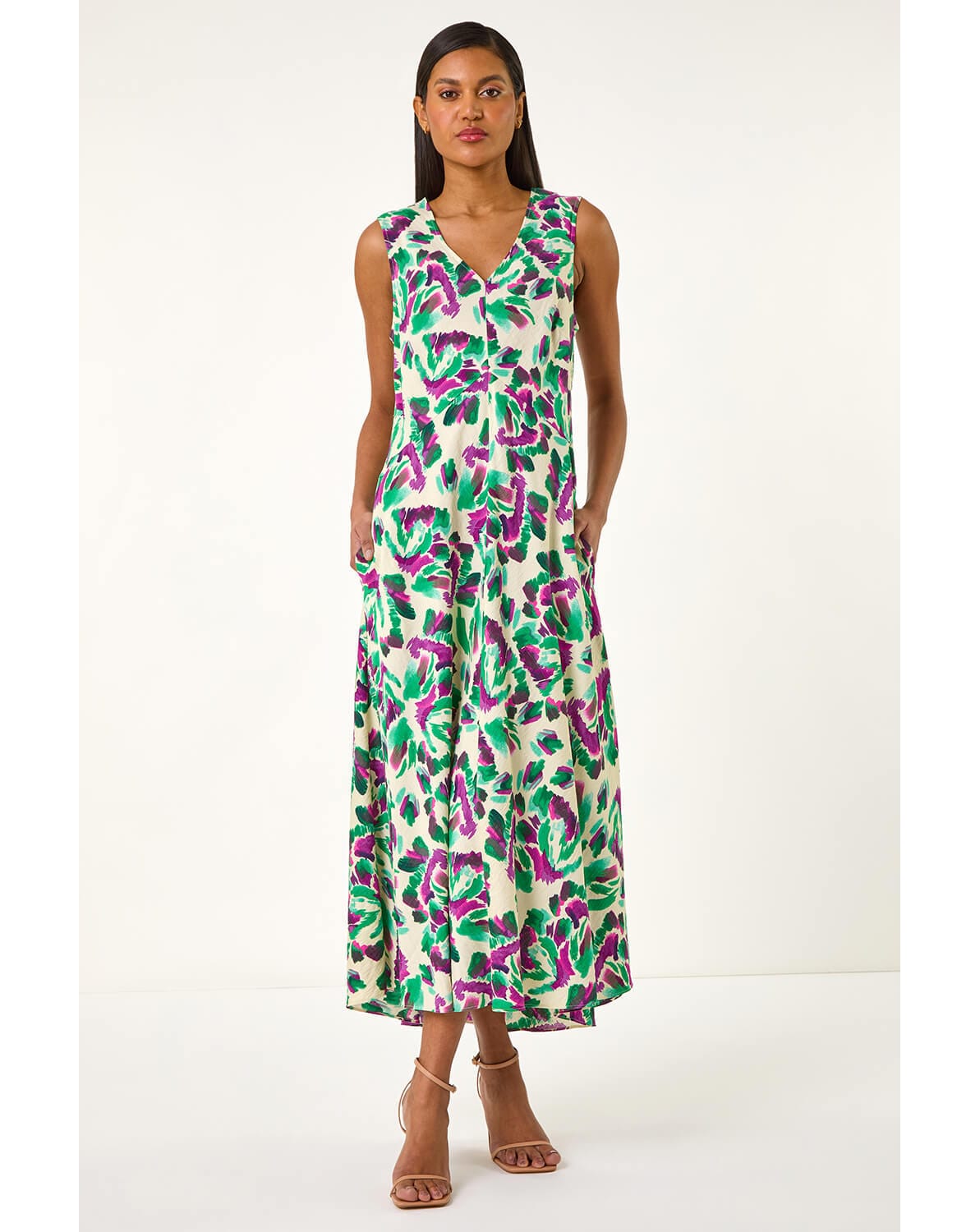 Roman Abstract Print Sleeveless Dress
