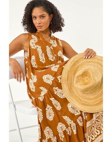 Roman Border Print Smock Maxi Dress