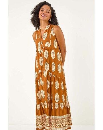 Roman Border Print Smock Maxi Dress