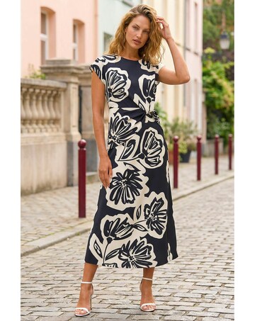 Roman Abstract Print Gathered Wrap Dress