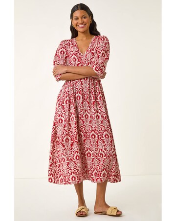 Roman Abstract Print V-Neck Midi Dress