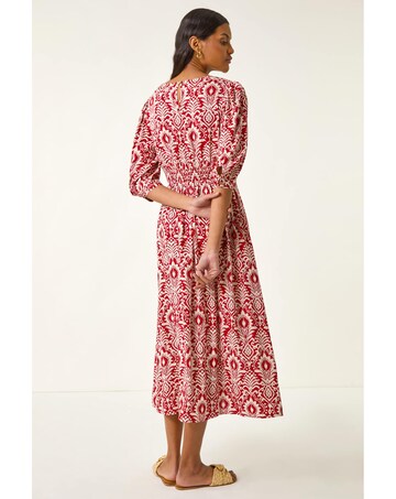 Roman Abstract Print V-Neck Midi Dress