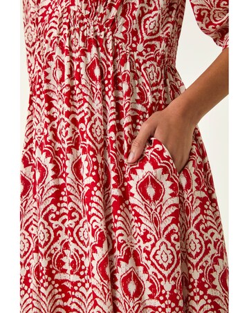Roman Abstract Print V-Neck Midi Dress