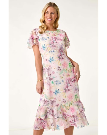 Roman Petite Floral Double Frill Dress