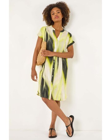 Roman Abstract Printed Linen Shift Dress