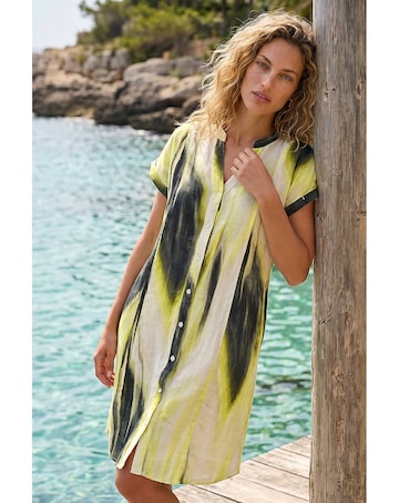 Roman Abstract Printed Linen Shift Dress