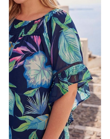 Roman Curve Floral Shirred Bardot Top