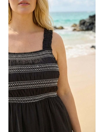Roman Curve Strappy Shirred Midi Dress
