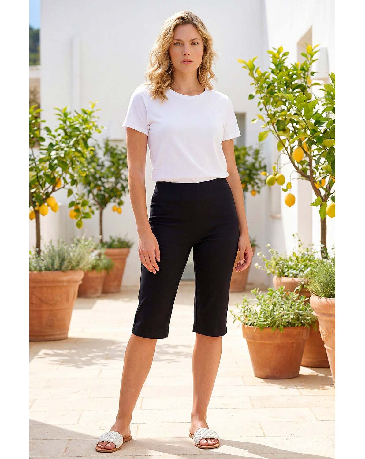 New In - Roman Knee Length Elastic Waist Shorts