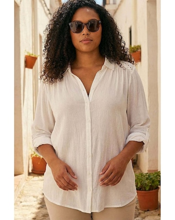 Roman Curve Lace Detail Crinkle Blouse